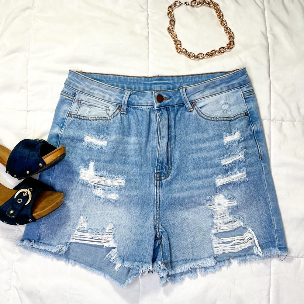Shein Curvy High Waist Ripped Denim Shorts